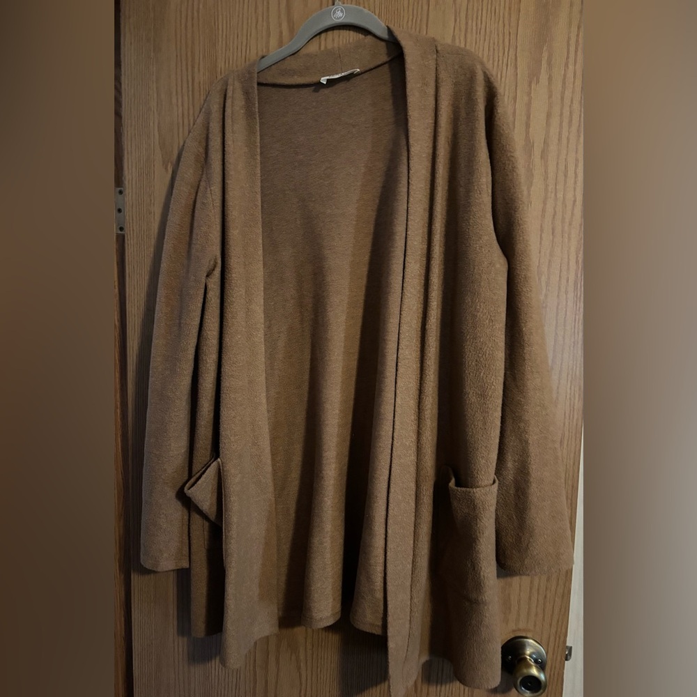 Zenana Outfitters Supersoft Open-Front Cardigan in Brown